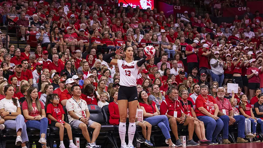 Volleyball player getting ready to serve